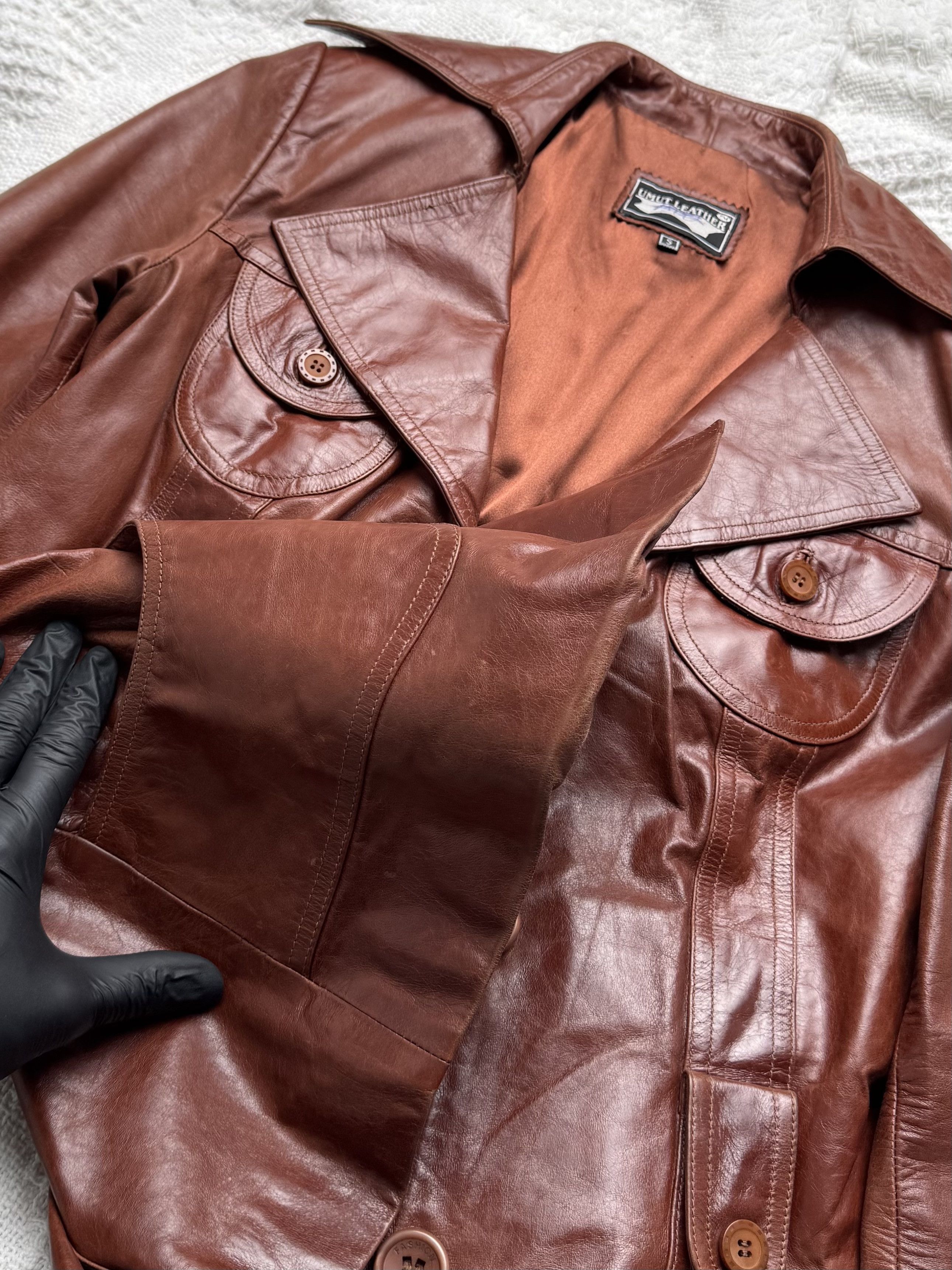 Vintage Vintage Brown Leather Jacket Button Front Retro Mid Length Size S / US 4 / IT 40 - 7 Thumbnail