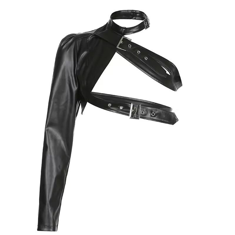 Japanese Brand Edgy PU Leather Black Cropped Jacket with Heart Detail Size S / US 4 / IT 40 - 5 Thumbnail