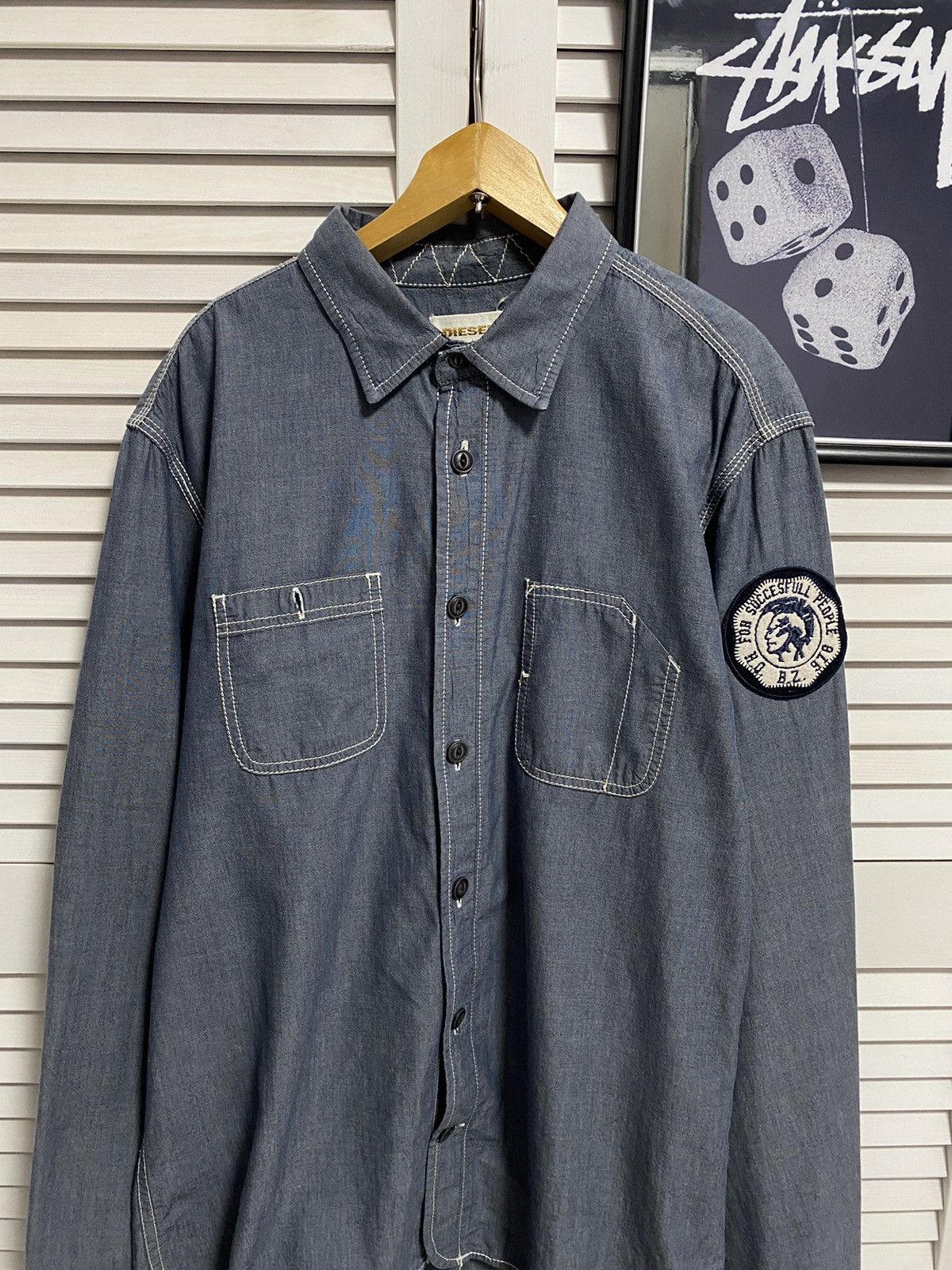 Diesel Vintage Shirt Button Up DIESEL Big Logo Tough & Friendly Size US L / EU 52-54 / 3 - 3 Thumbnail
