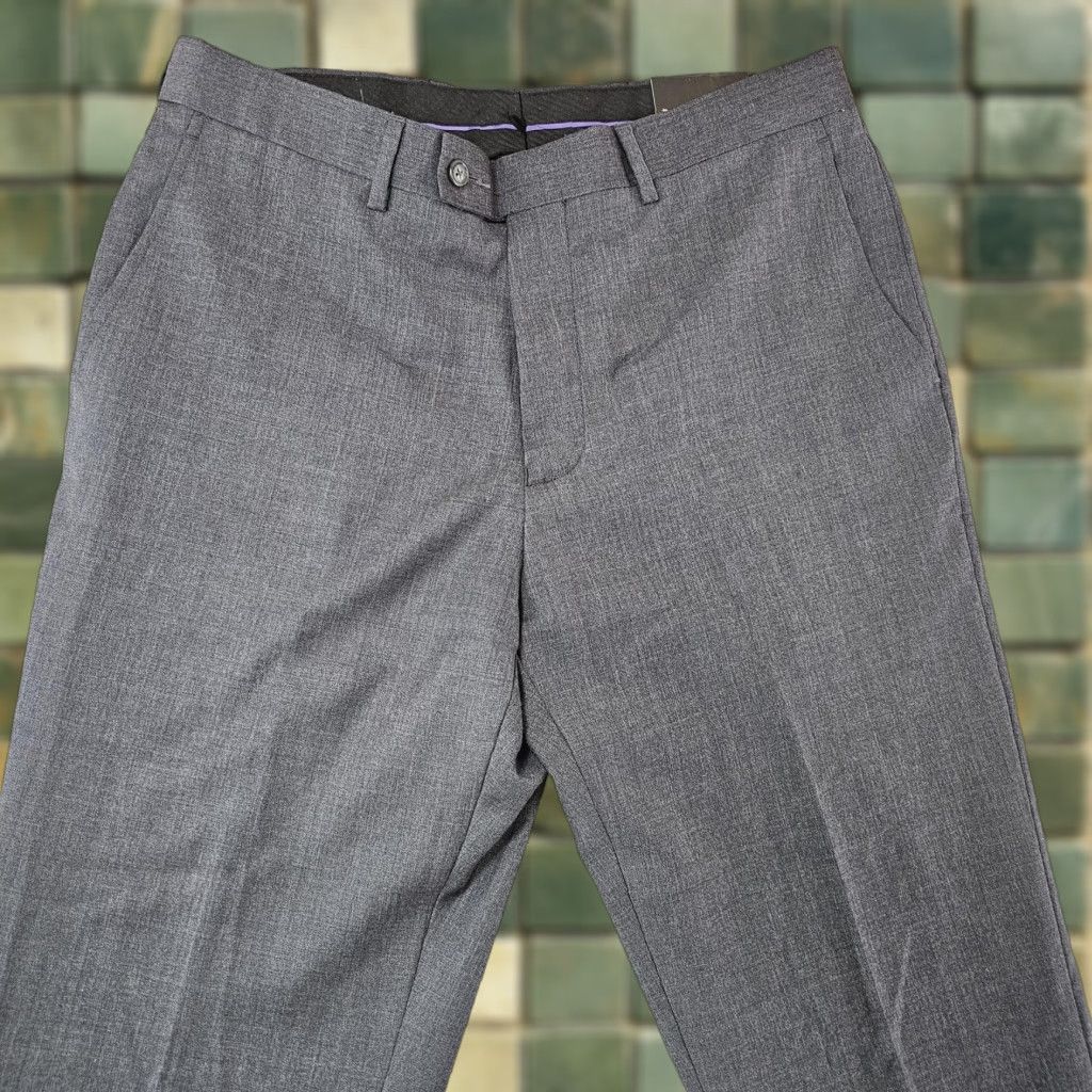 Vintage Bachrach Pants Mens 33 Gray Wool Dress Slacks Flat Front Lined Unhemmed 100% Wool - Regular, Zip Closure, Pockets, Belt Loops, Charcoal Size US 33 - 1 Thumbnail