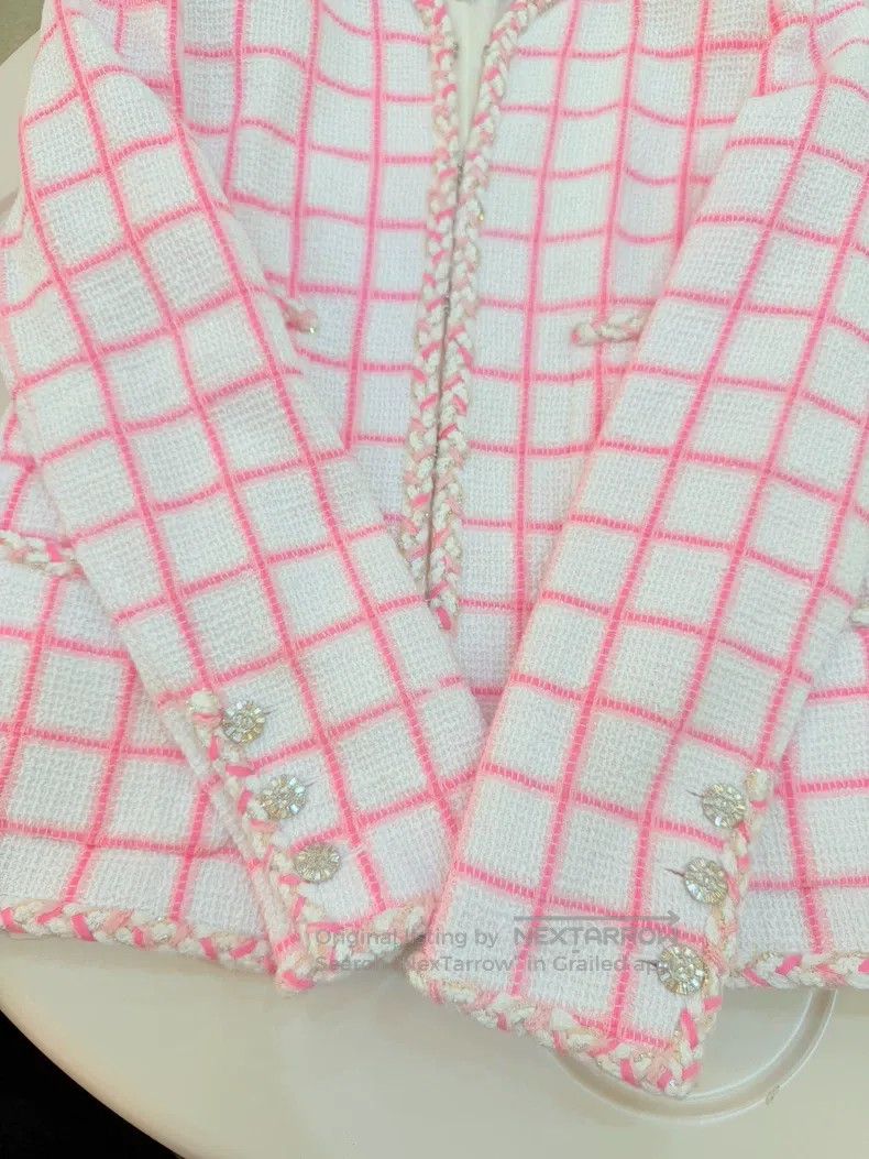 Chanel Chanel 23c pink and white plaid coat Size XXS / US 00 / IT 34 - 3 Thumbnail