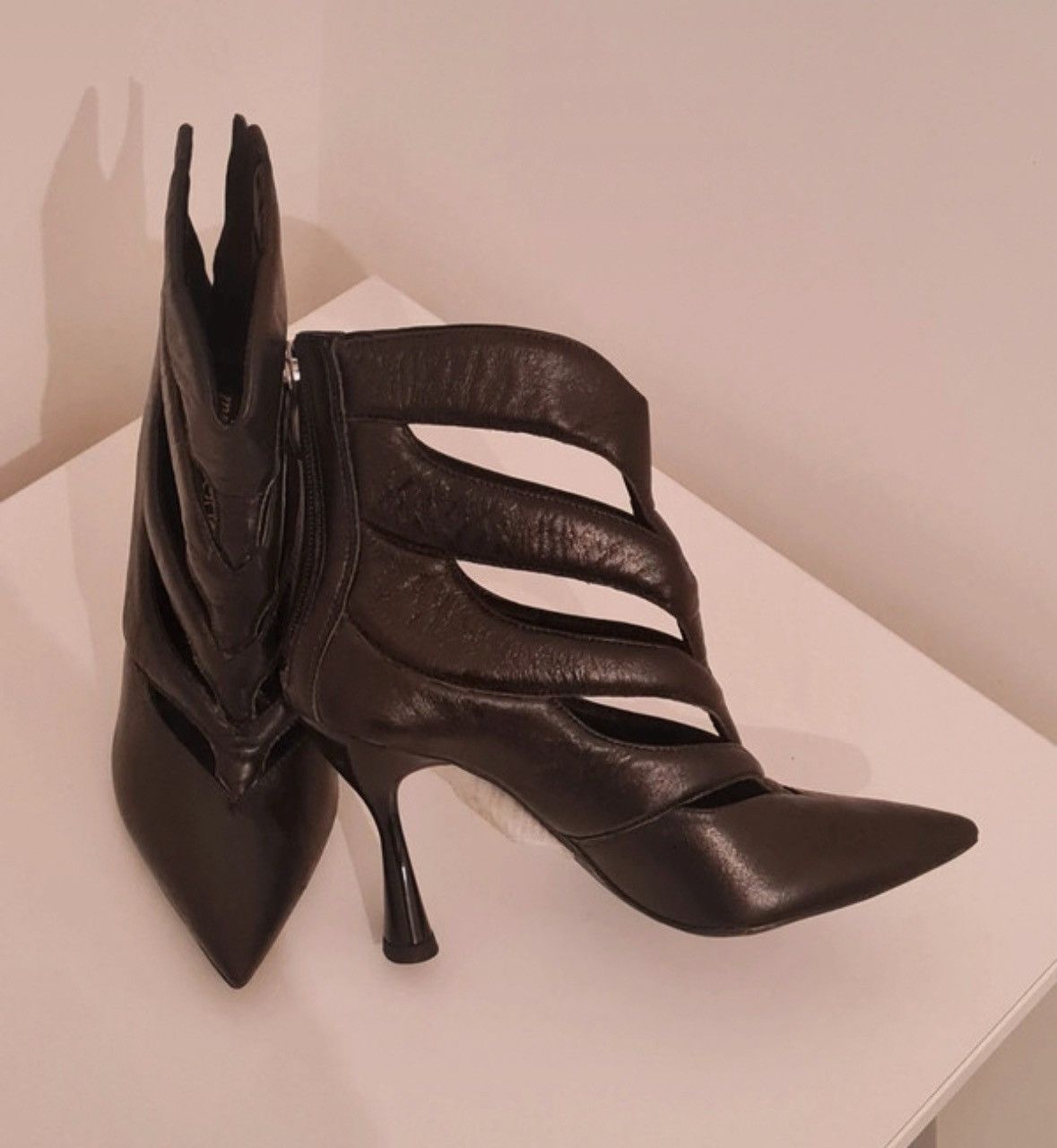 Other Black leather goth ankle boots pointed toe 37 Size US 6 / IT 36 - 1 Thumbnail