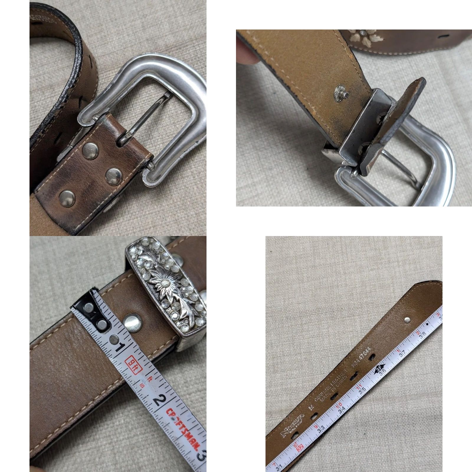 Vintage VINTAGE Nocona belt western 34 leather studded rhinestone buckle floral rhinestone belt Unisex Adults Men Women Size 34 - 8 Thumbnail