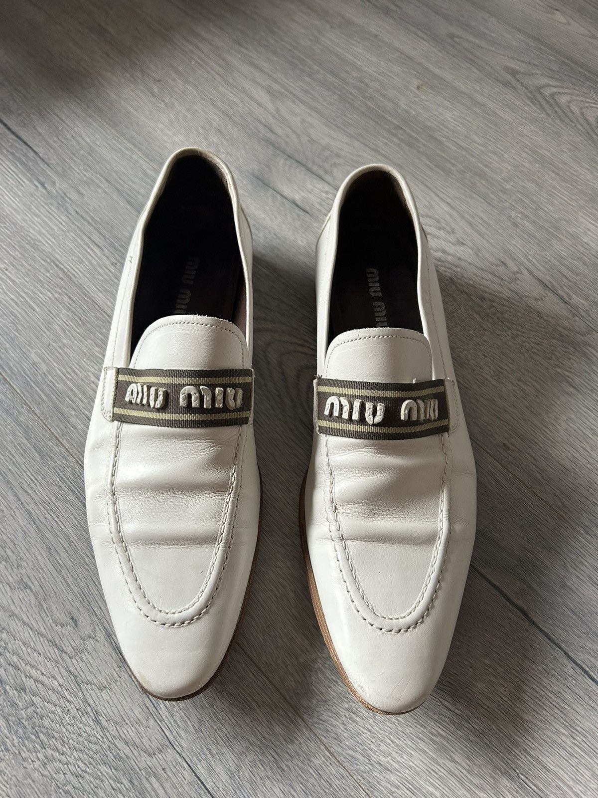 image of Miu Miu White Logo Loafers, Men's (Size 10)