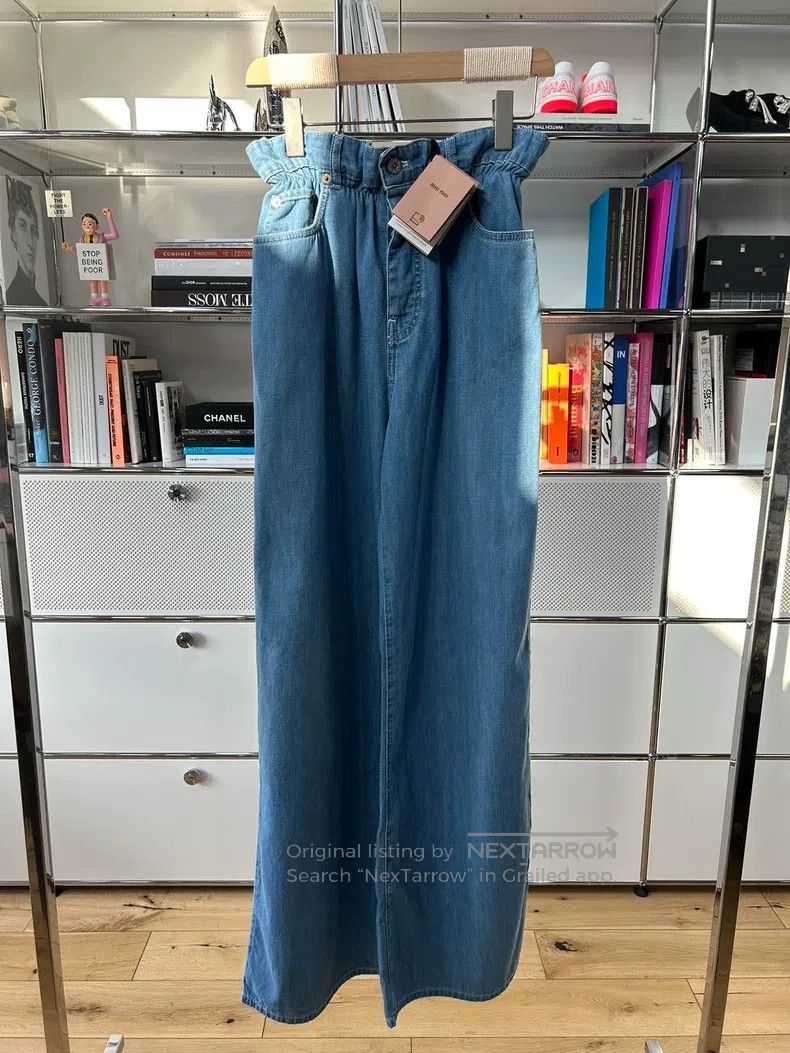 Miu Miu Miu Miu 27 Blue bud waist cotton trousers Size 27" / US 4 / IT 40 - 1 Thumbnail