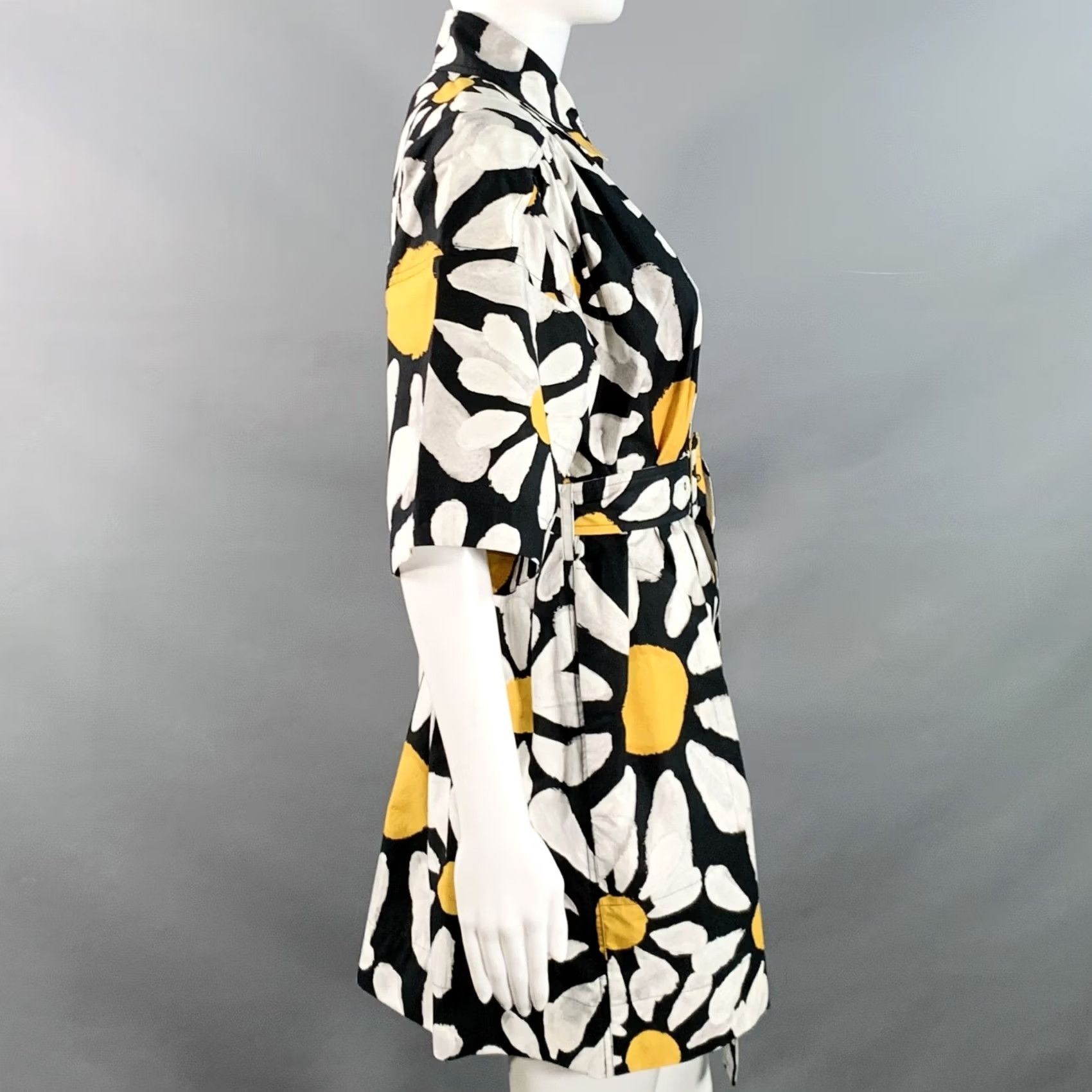 Marni MARNI Shirt dress Euphoria Poplin Floral Belted Mini Black White Yellow, Size 2, Cotton, Italy, Women Size XS / US 0-2 / IT 36-38 - 3 Thumbnail
