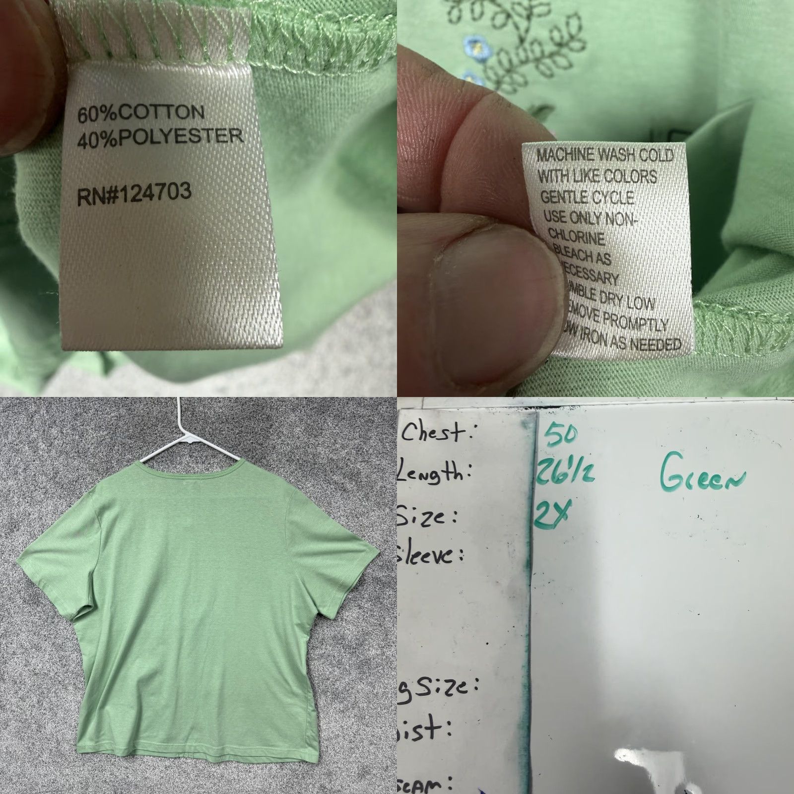Vintage Baxter & Wells Blouse Womens 2X Plus Green Embroidered Floral Cottagecore Y2K Shirt Adult 2X Size XXL / US 16-18 / IT 52-54 - 8 Thumbnail