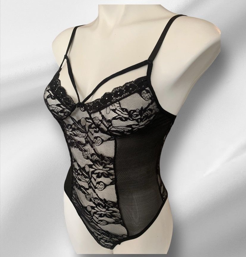 Designer NWT Black Lace Embroidered Mesh One-Piece Bodysuit S/M Size M / US 6-8 / IT 42-44 - 9 Thumbnail