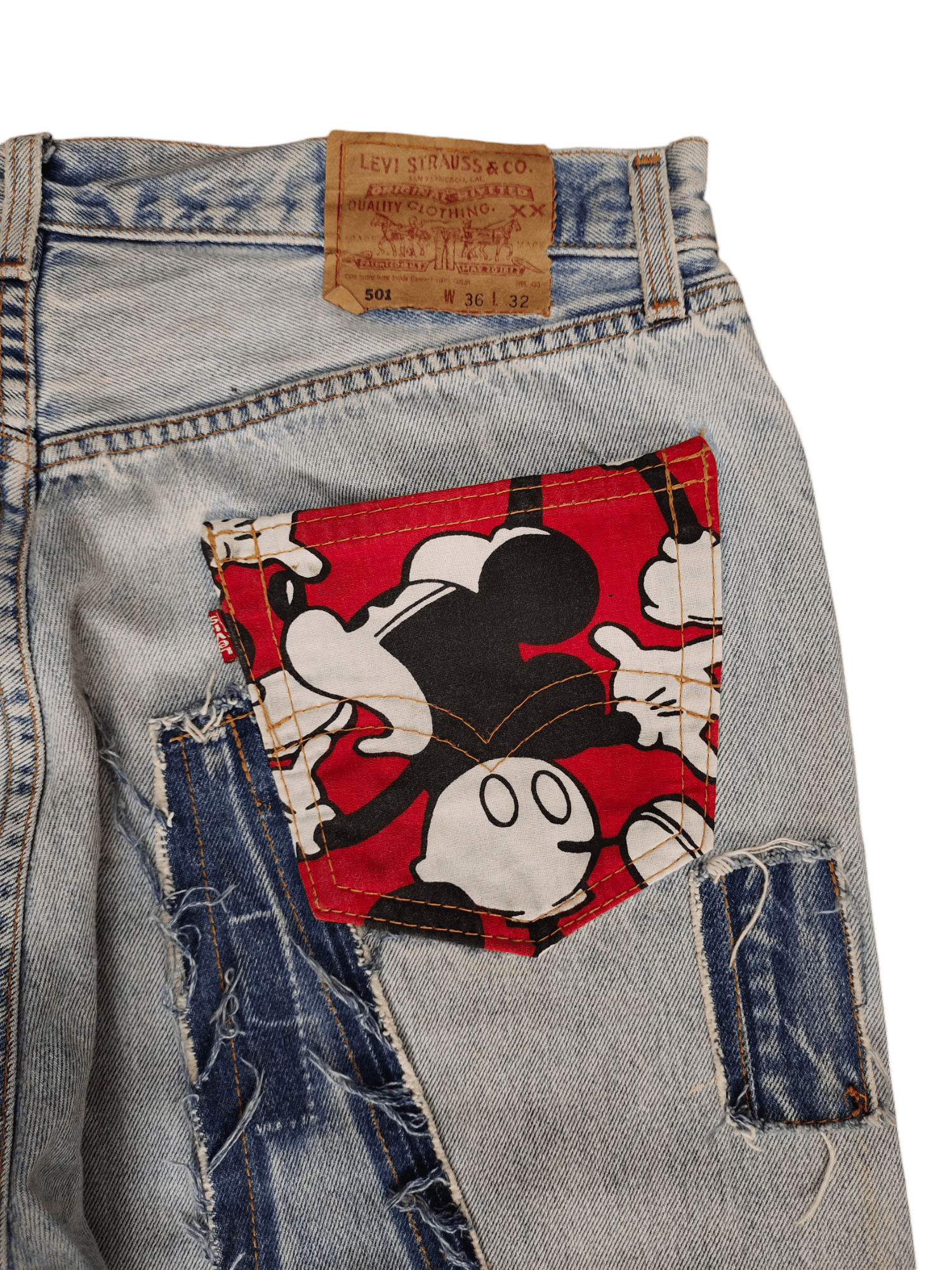 Levi's Vintage Clothing Vintage Levis 501 Mickey Mouse Distress Jeans Custom Size US 35 - 16 Thumbnail