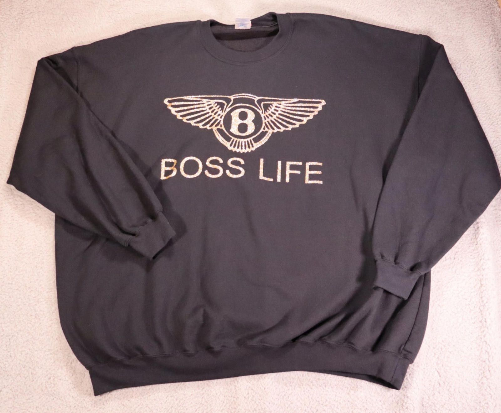 Gildan 5xl Sweater Boss Life Sweater Black Gold Glitter y2k