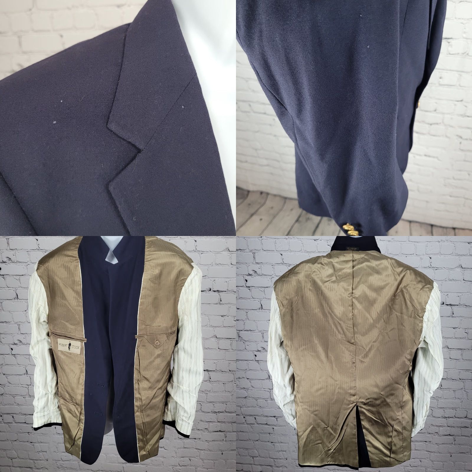 Vintage VINTAGE Robert Stock Blazer Sport Coat 2 Button Single Vented Notch Navy Blue 40S Mens Size 40R - 8 Thumbnail