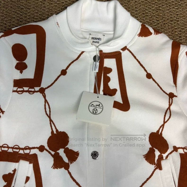 Hermes Hermes Patterned Printed Tweed Pilot Jacket, White Size XXS / US 00 / IT 34 - 4 Thumbnail