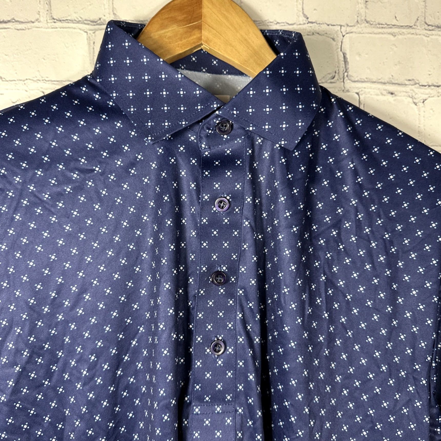 Vintage Collars and Co Dress Polo Shirt M Regular Men Collars & Co Blue Star Los Cabos Pattern Polo Short Sleeve Golf NWOT Size 40R - 2 Thumbnail