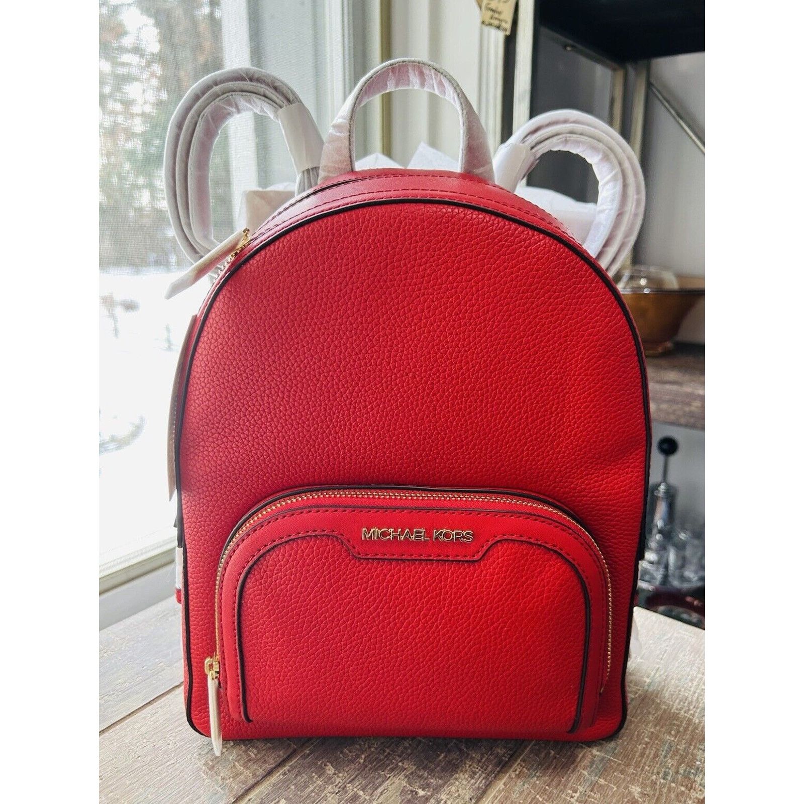 Michael Kors NWT Michael Kors Jaycee Backpack Leather Bright Red MSRP 498 Size ONE SIZE - 1 Thumbnail