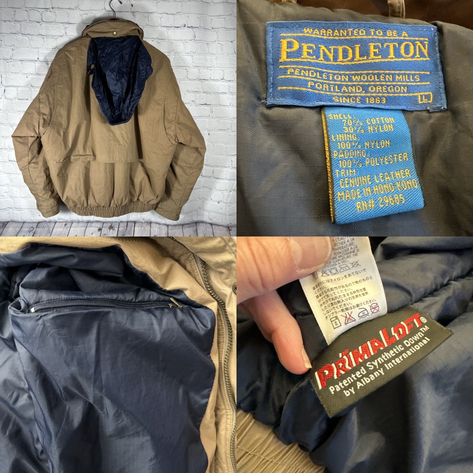 Pendleton Pendleton Bomber Jacket Field Mens Large Brown Leather Collar Full Zip Size US L / EU 52-54 / 3 - 8 Thumbnail