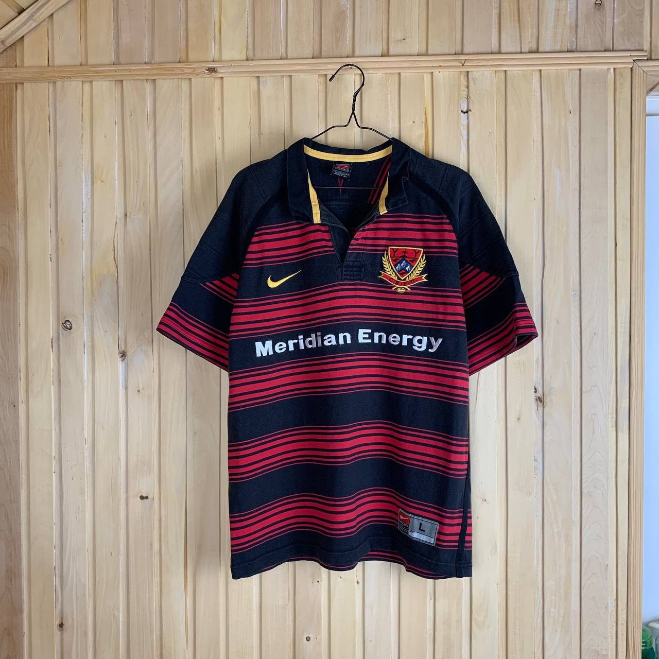 image of Vintage Striped Nike Crfu Rugby Shirt Meridian Energy in Black, Men's (Size Large)