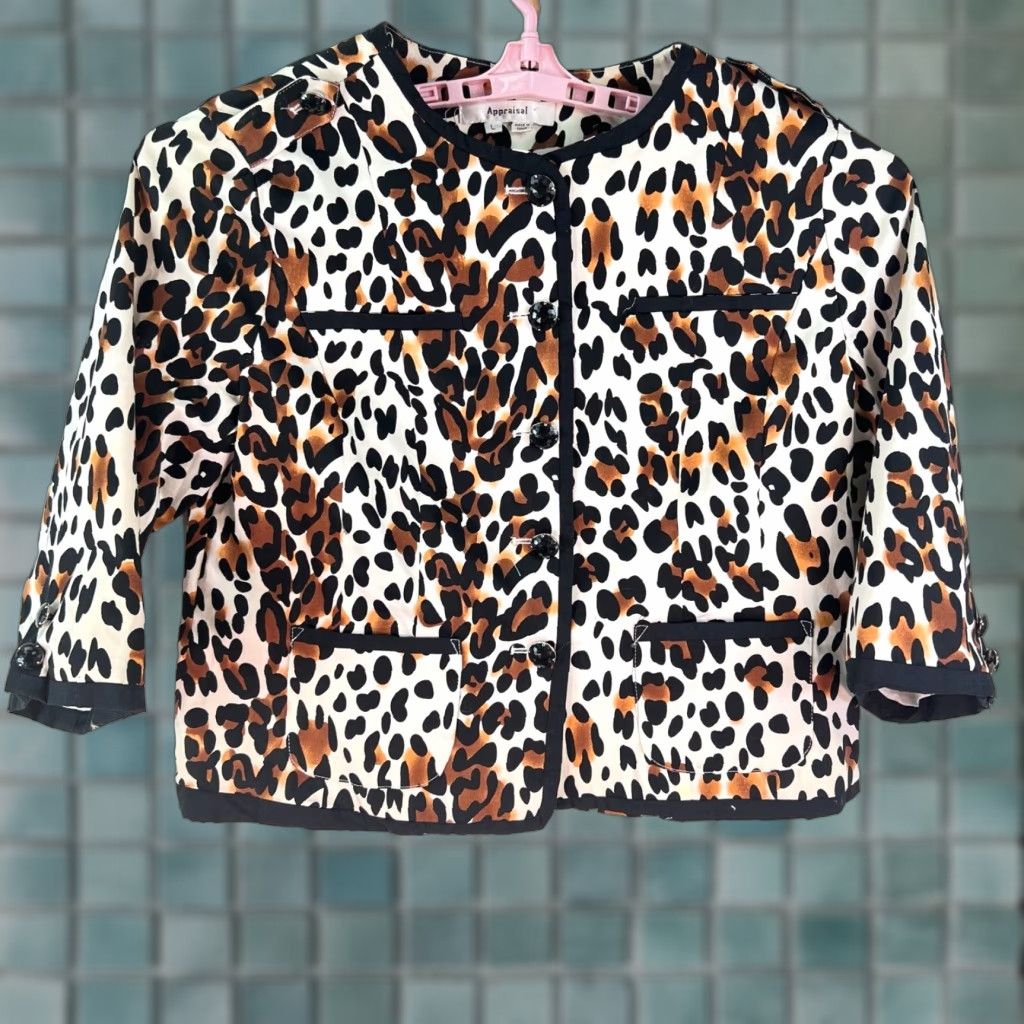 APPARIS Appraisal Womens Blazer Jacket Size L 3/4 Sleeve Ivory Animal Print Casual Size L / US 10 / IT 46 - 1 Thumbnail