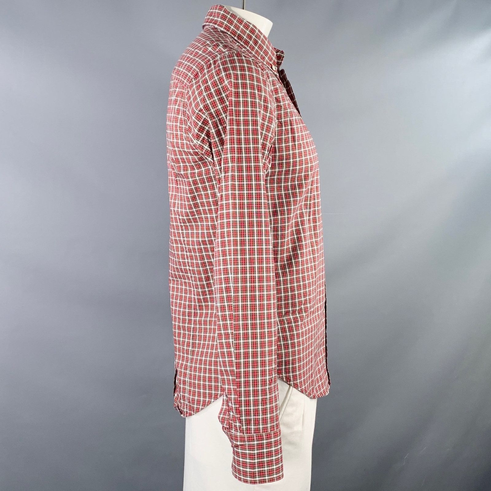 Band Of Outsiders Red White Plaid Cotton Button Down Collar One Pocket Shirt Size US L / EU 52-54 / 3 - 3 Thumbnail