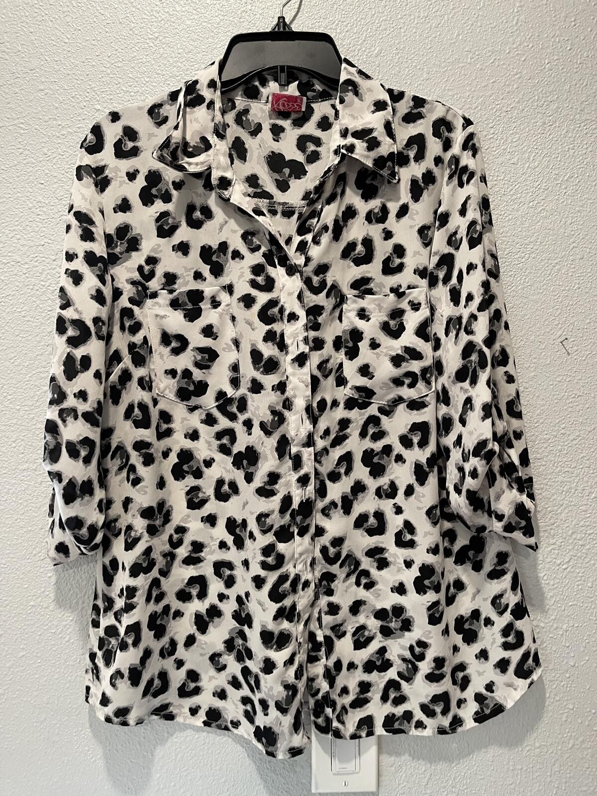 Russell Athletic Rosse Women's Black and White Leopard Print Button-Up Shirt, Size S / US 4 / IT 40 - 1 Thumbnail