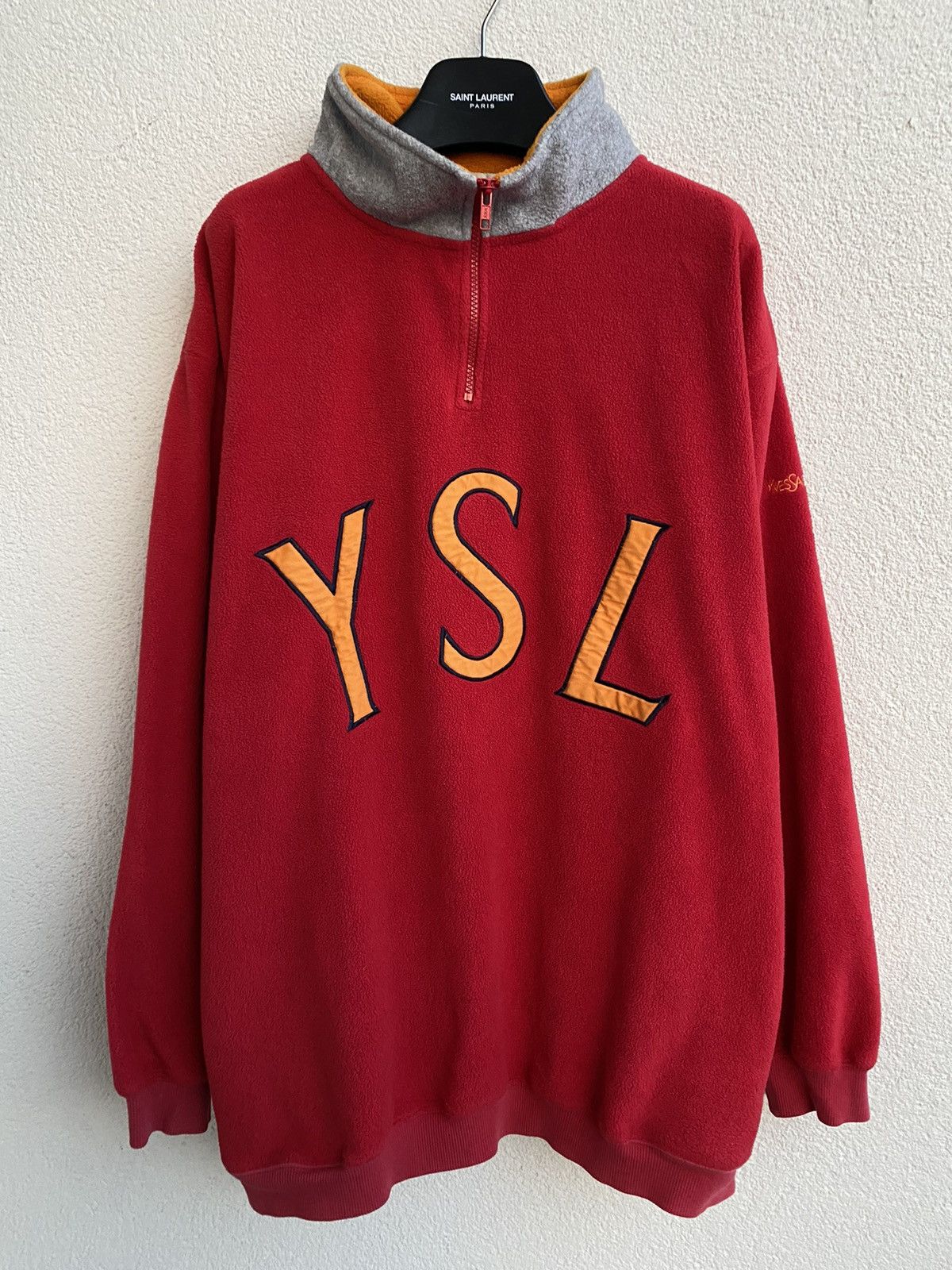 Yves Saint Laurent Fleece YSL Sweatshirt Quarter Zip Big Logo Vintage Sweater Size US XL / EU 56 / 4 - 4 Thumbnail