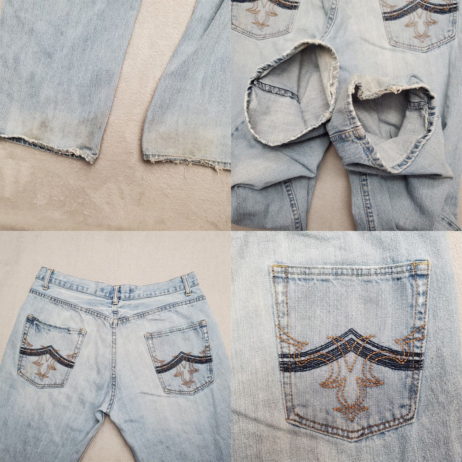Denime VINTAGE PLUGG Jeans Mens 36x32 Blue Denim Straight Light Wash 5-Pocket Design Embroidered Pocket 90s USA American Mens Jeans Size US 36 / EU 52 - 8 Thumbnail