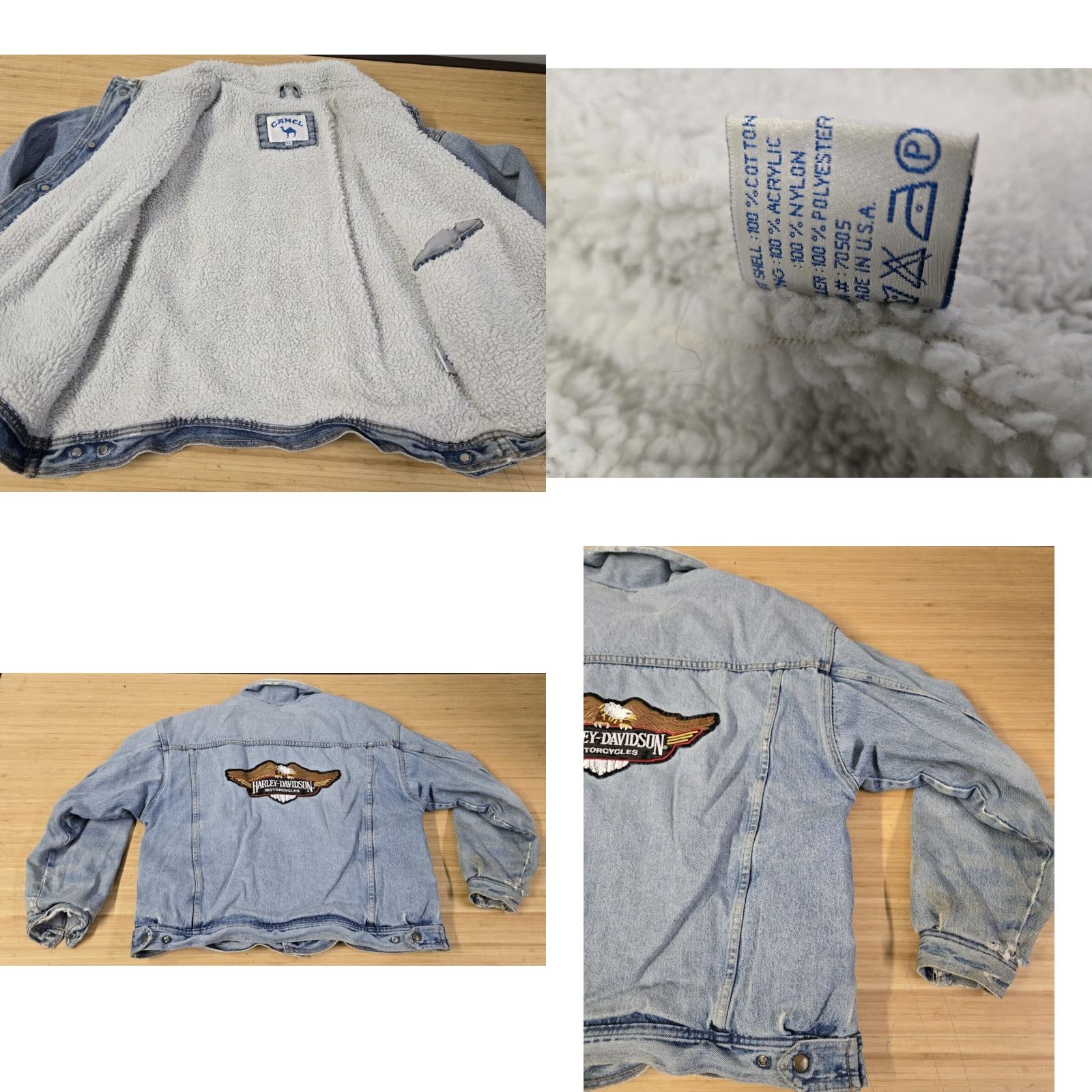 Camel VINTAGE Joe Camel Cigarettes Denim Sherpa Lined Jean Jacket Harley Patch XL Men Blue Denim Jacket Size US 36 / EU 52 - 8 Thumbnail