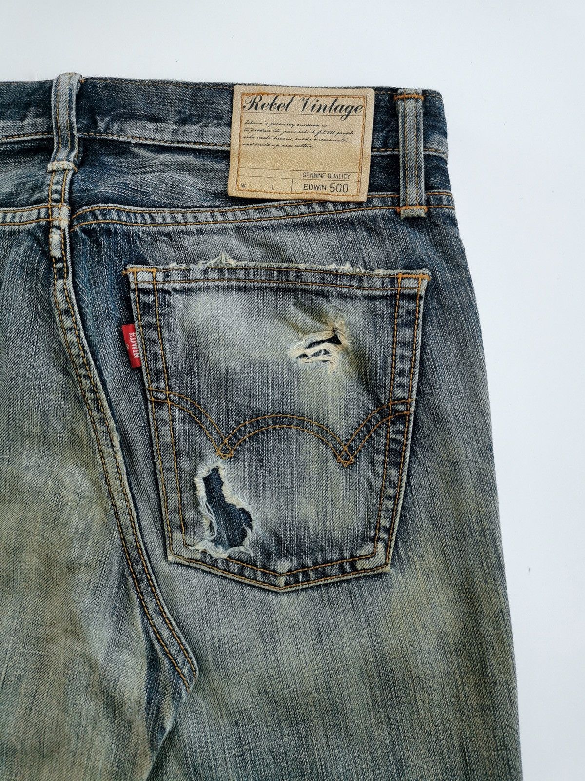 Edwin Bootcut Thrashed Edwin 500RV Mud Distressed Jeans ERD Grunge Size US 31 - 11 Thumbnail