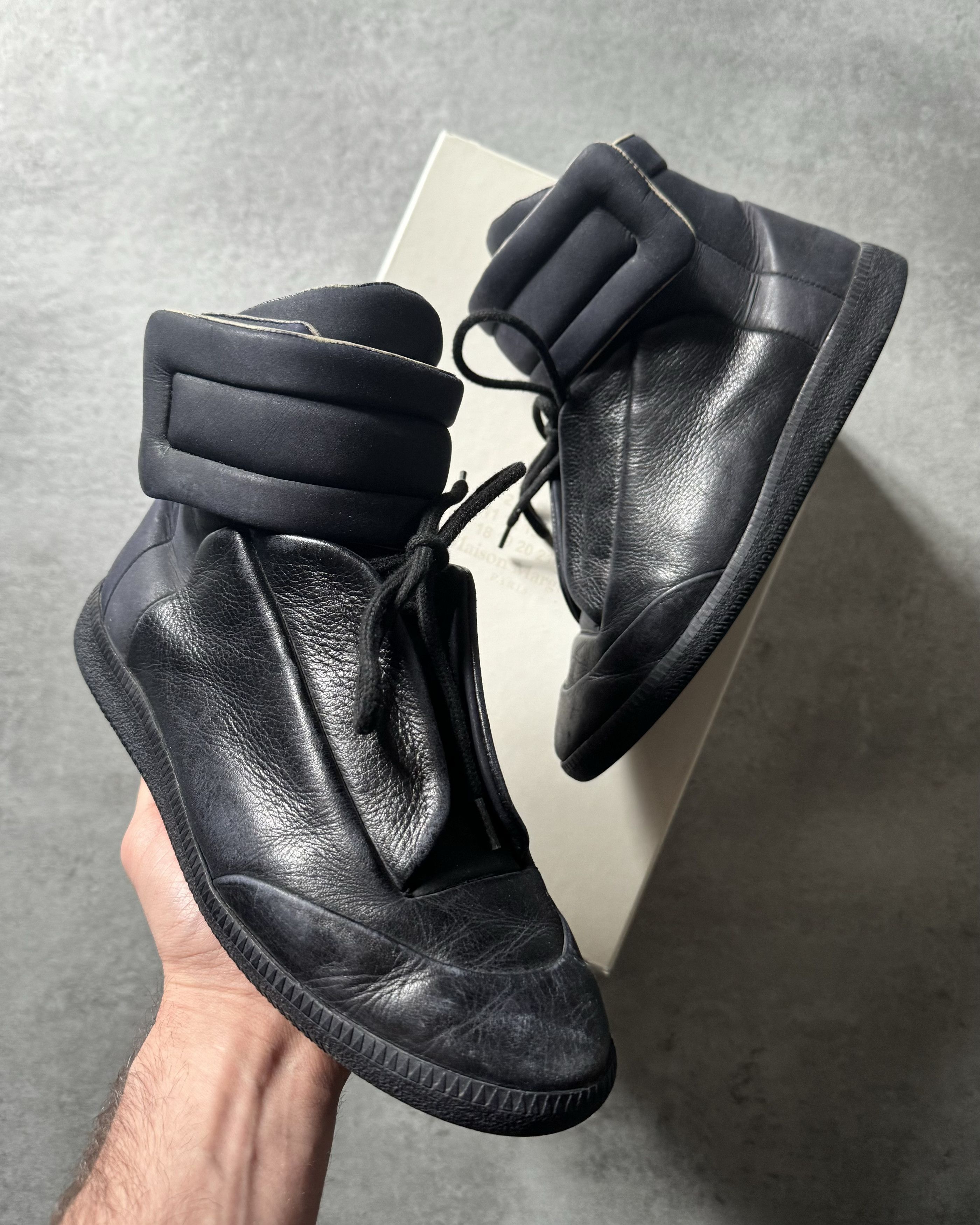 image of Archival Clothing x Maison Margiela Future High 2 Tone Leather Navy Top Shoes in Black (Size 7)