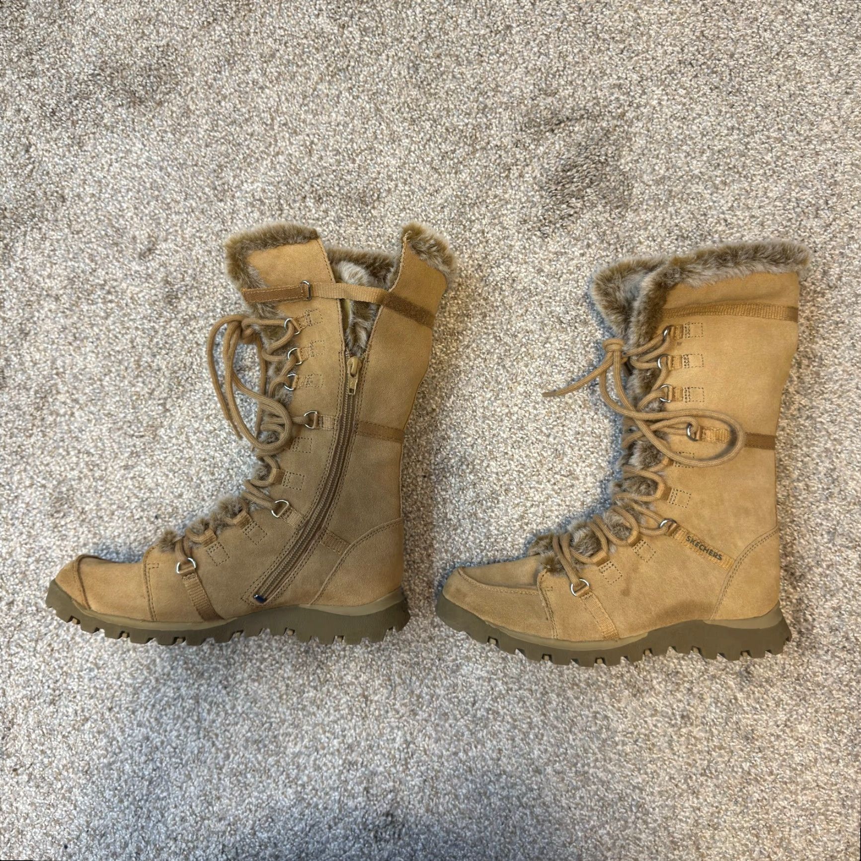 SKECHERS VINTAGE Sketchers Winter Snow Boots Women 6.5 Beige Faux Fur Suede Tan Camel - 1990s Snow Boot Womens Size 6.5 Size US 7 / IT 37 - 4 Thumbnail