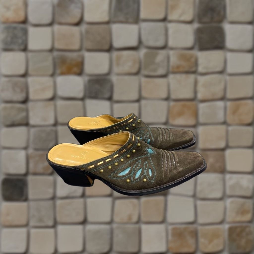 Cole Haan Y2k Cole Haan Heels Womens Size 8 Brown Suede Morgan Mules Studded Casual Sandal Block Heel Vintage: No Shaft: Mule Size US 8 / IT 38 - 1 Thumbnail