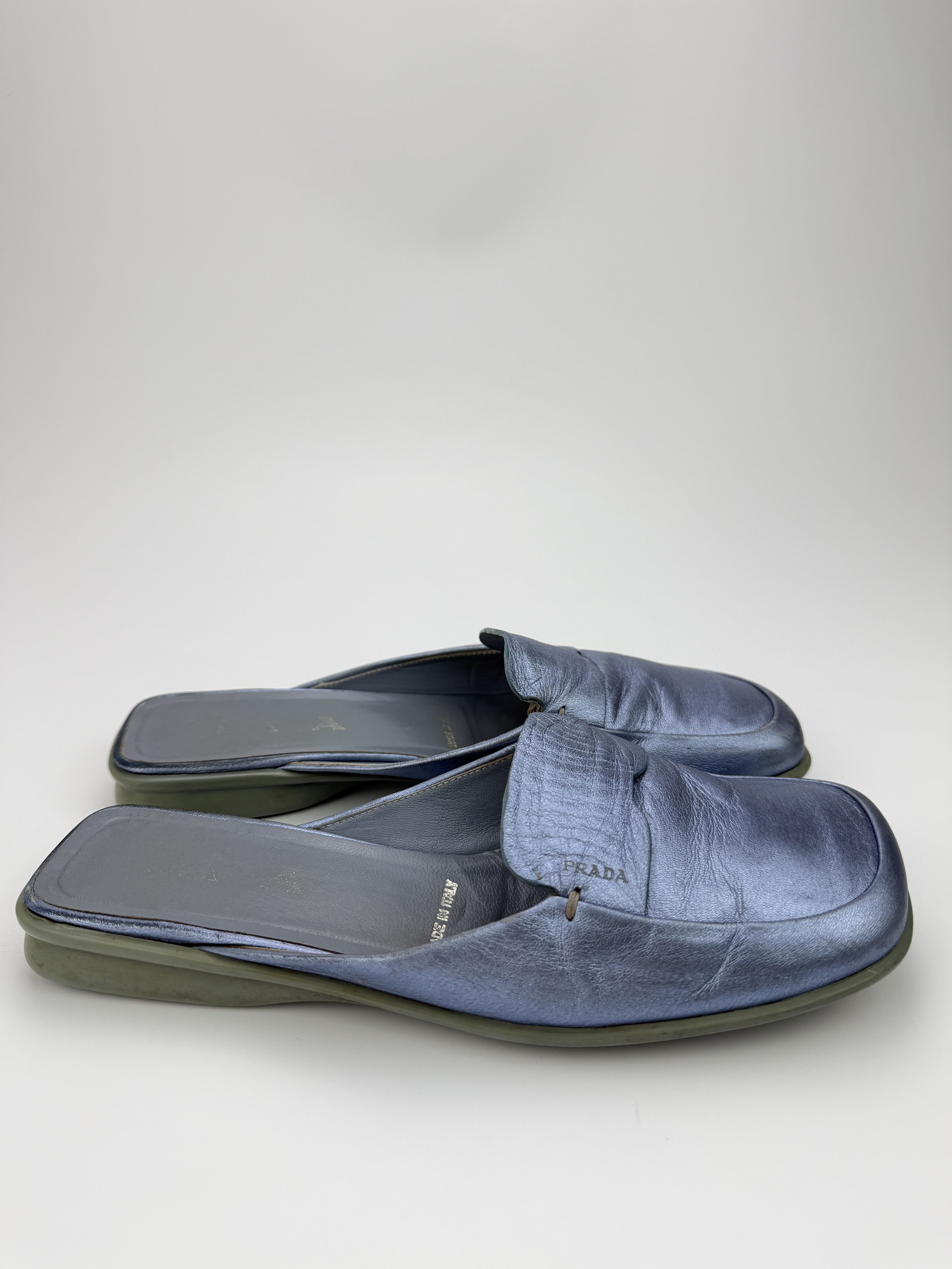 Prada Vintage Prada Blue Leather Mules Sandals Size US 7.5 / IT 37.5 - 6 Thumbnail