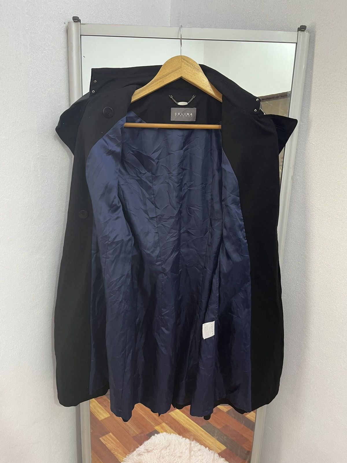 Japanese Brand Celina Firenze Black Double Breasted Trench Coat Size XS / US 0-2 / IT 36-38 - 8 Thumbnail