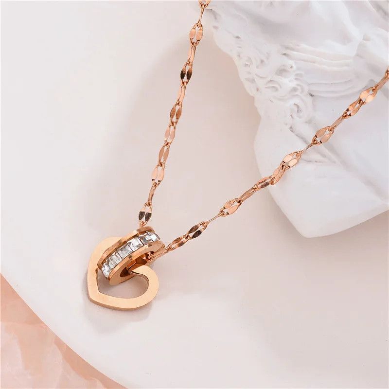 Jewelry × Vintage Circle Zircon Love Heart Necklace Size ONE SIZE - 3 Thumbnail