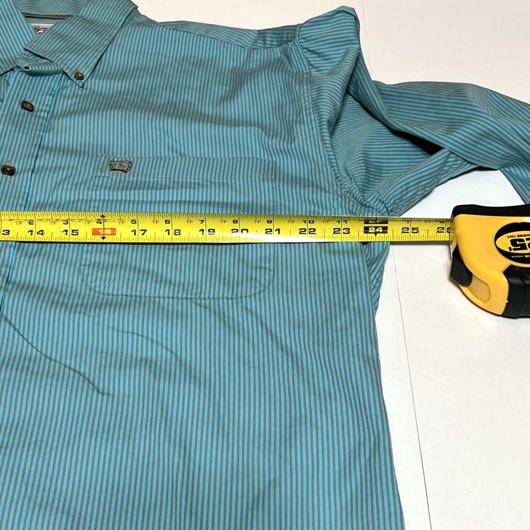 Vintage Cinch Shirt Men's M Button-Down Long Sleeve Turquoise Striped Western Cowboy Size US M / EU 48-50 / 2 - 6 Thumbnail