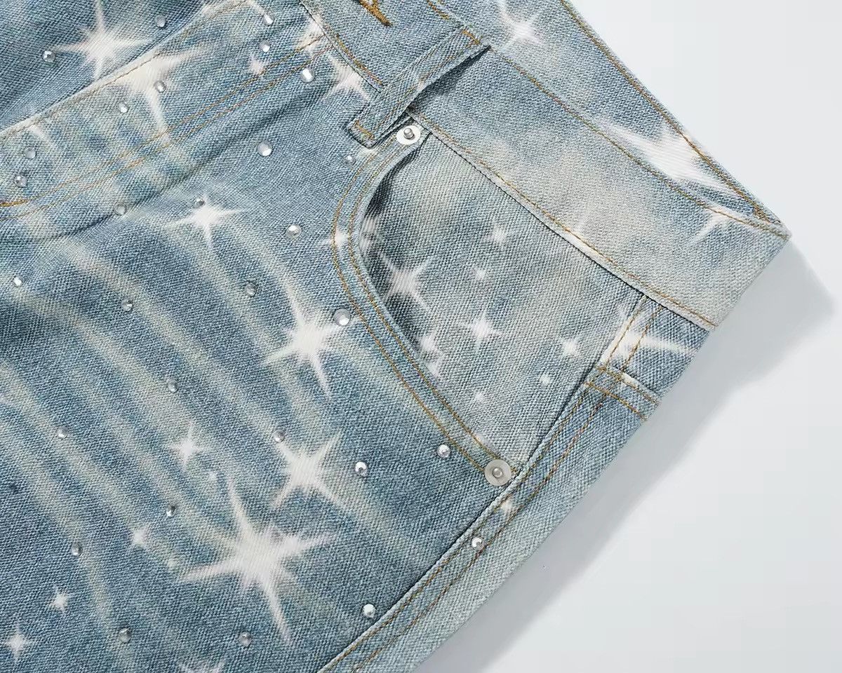 Designer Stars Rhinestone Washed Baggy Printed Jeans Size US 35 - 5 Thumbnail