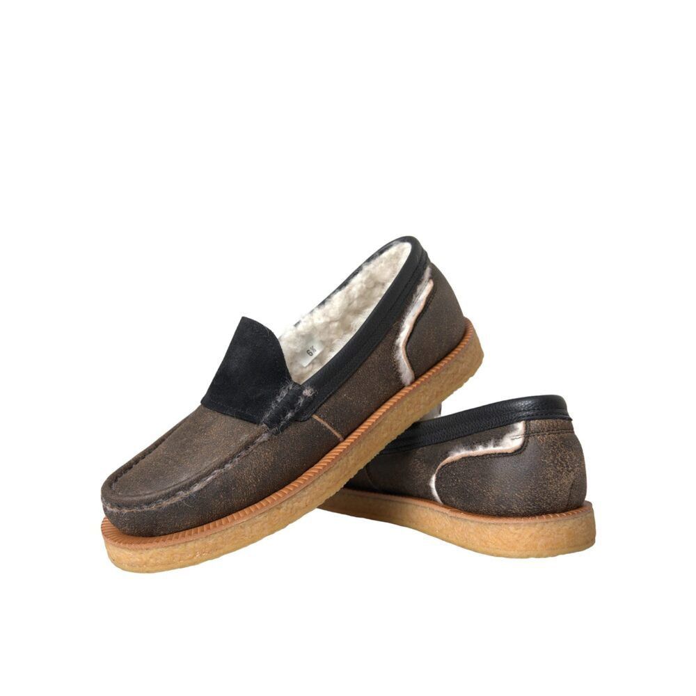 Dolce & Gabbana Dolce & Gabbana Brown Black Fur Leather Loafers Men Shoes Size US 7 / EU 40 - 7 Thumbnail