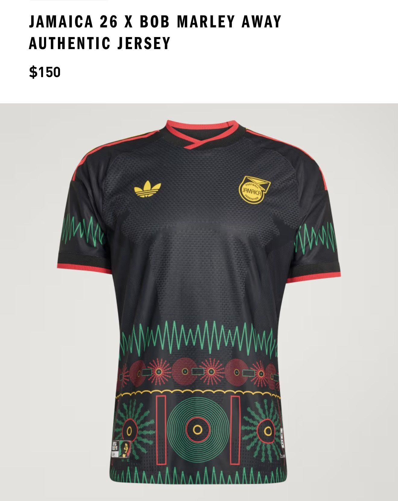 Adidas JAMAICA 26 X BOB MARLEY AWAY AUTHENTIC JERSEY Size US M / EU 48-50 / 2 - 14 Thumbnail
