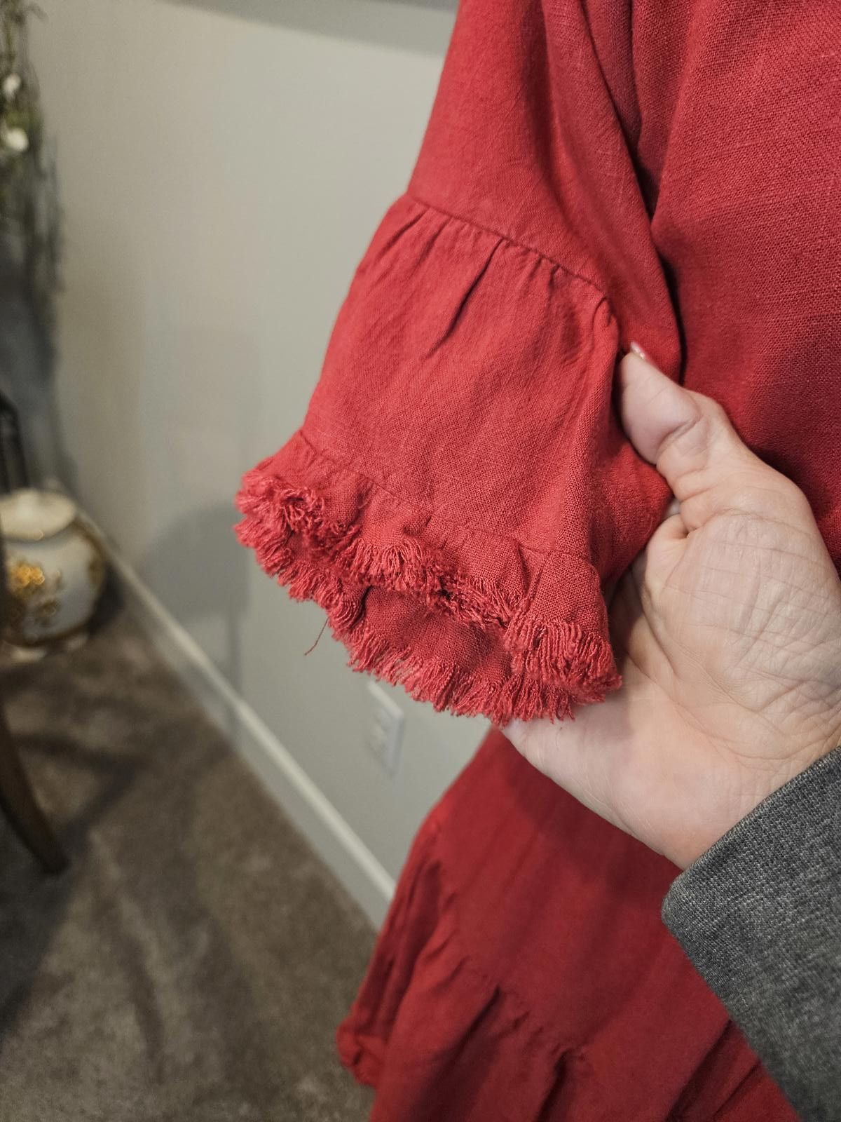 Designer Umgee Sassy Stuff Women’s Casual Frill Dress - Rust Red Size L / US 10 / IT 46 - 4 Thumbnail
