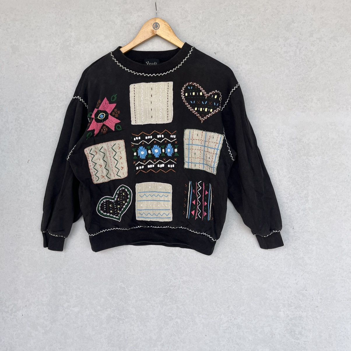 Other Vintage Black Embroidered Patchwork Sweater Size S Size S / US 4 / IT 40 - 2 Thumbnail
