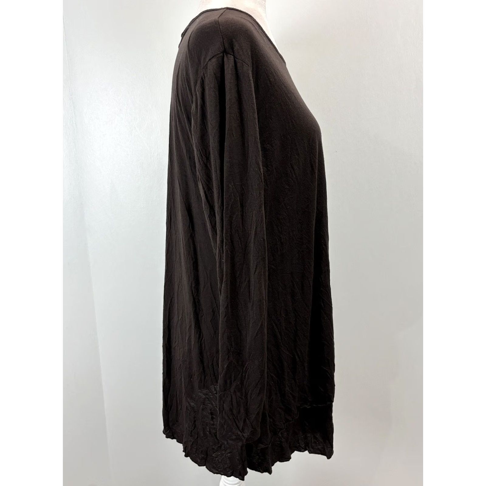 Vintage Comfy USA Shirt Womens M Brown Long Sleeve Rayon Blend Crinkled Layered Look Tunic Top Casual Size M / US 6-8 / IT 42-44 - 4 Thumbnail