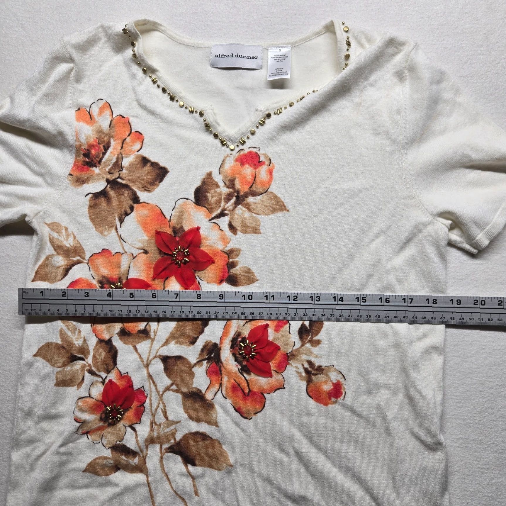 Vintage Alfred Dunner Floral Sweater Short Sleeve Adult Women's Small White Cotton Blend Classic Size S / US 4 / IT 40 - 4 Thumbnail