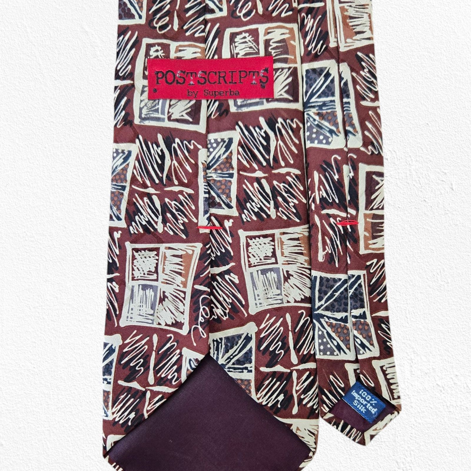 Vintage Vintage Brown Geometric Print Retro Silk Tie Size ONE SIZE - 5 Thumbnail