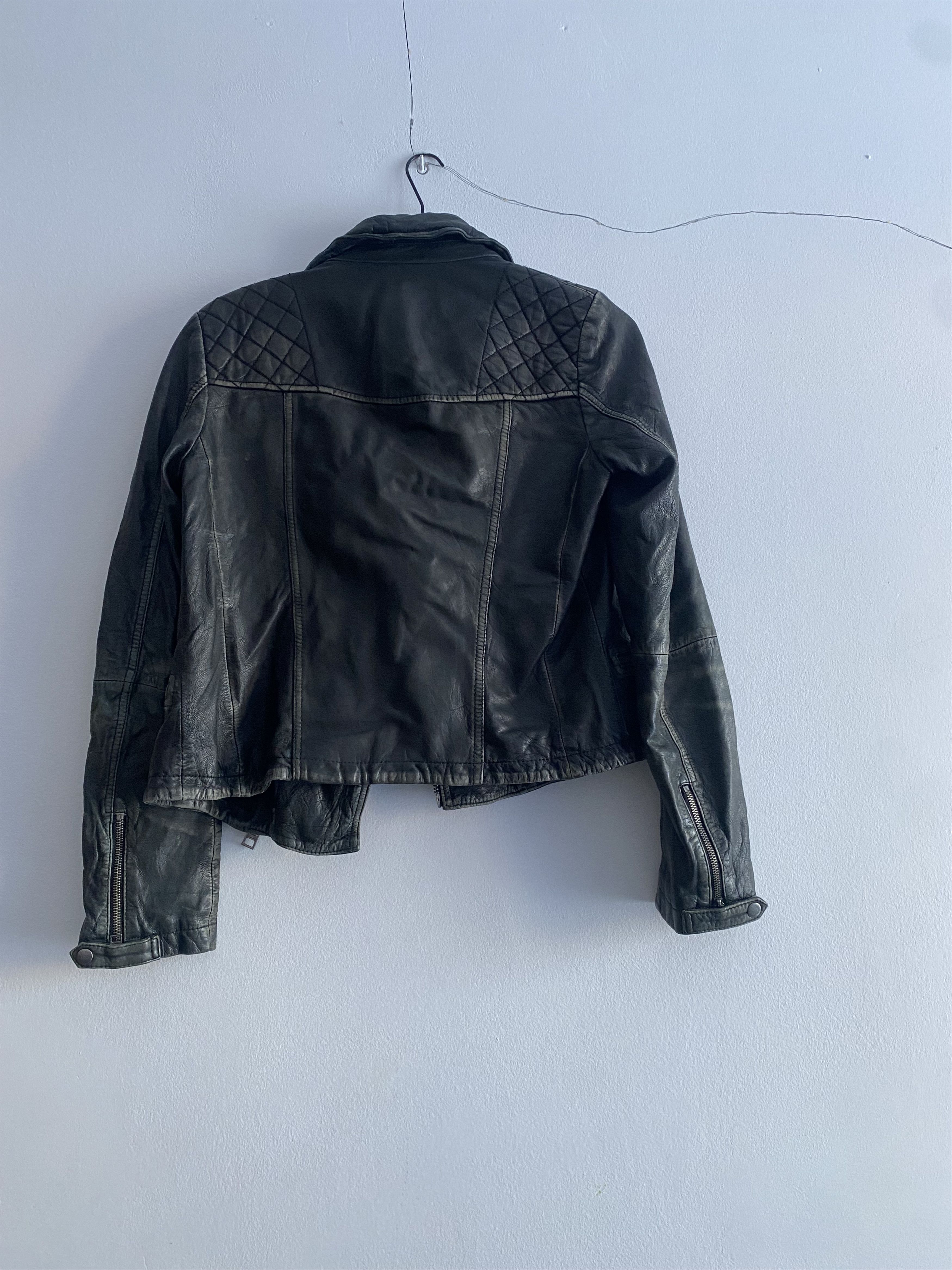 Allsaints AllSaints Cargo Leather Biker Jacket - Distressed Black/Grey Size M / US 6-8 / IT 42-44 - 3 Thumbnail