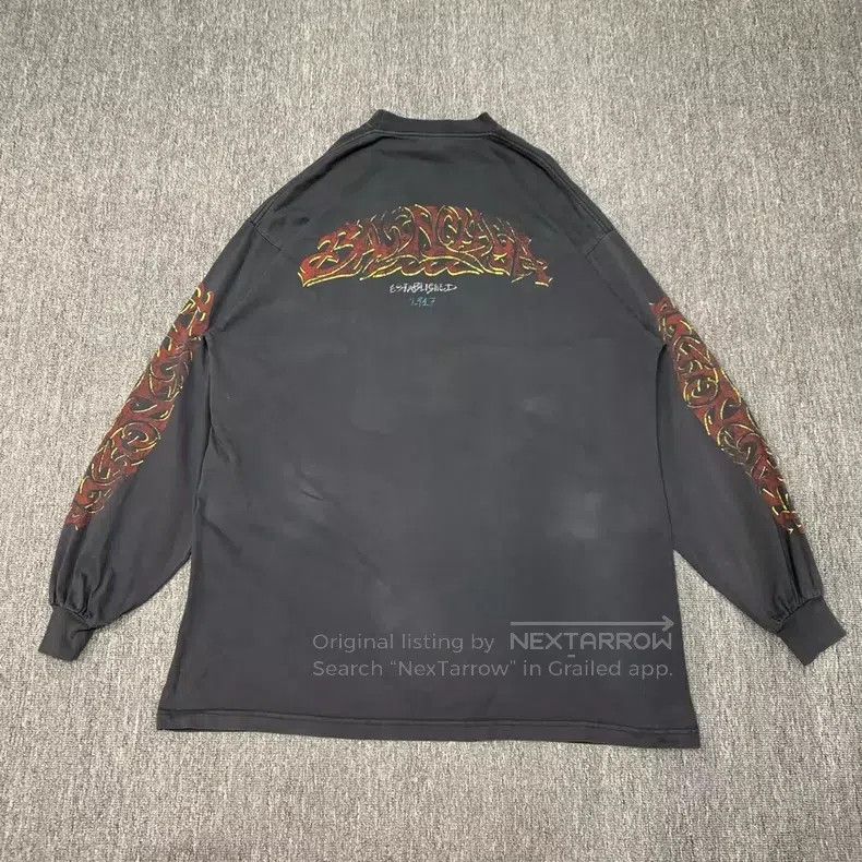 Balenciaga Balenciaga Washed Black Flame Disaster Long Sleeve Sweatsh Size US M / EU 48-50 / 2 - 2 Thumbnail