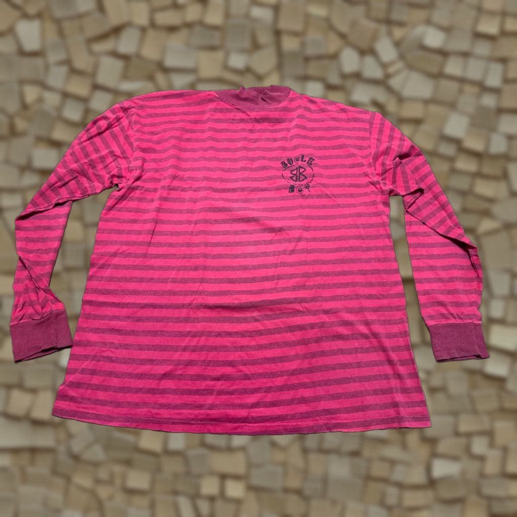 VINTAGE Bugle Boy Shirt Men 2XL Red Striped Long Sleeve