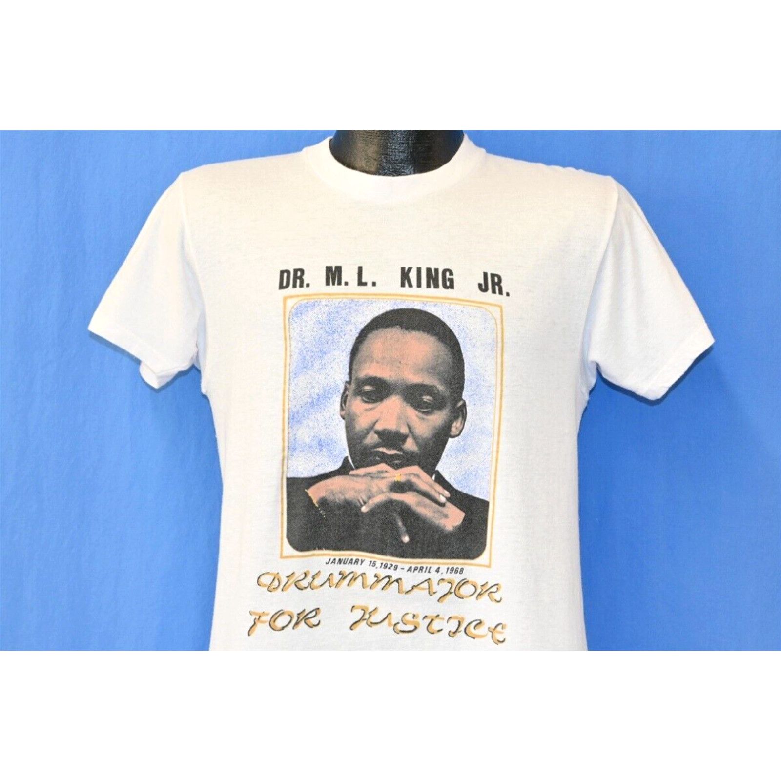 image of Vintage VTG 80's Dr Martin Luther King Jr Mlk Birthday I Have A Dream Drummajor T-Shirt S in White 