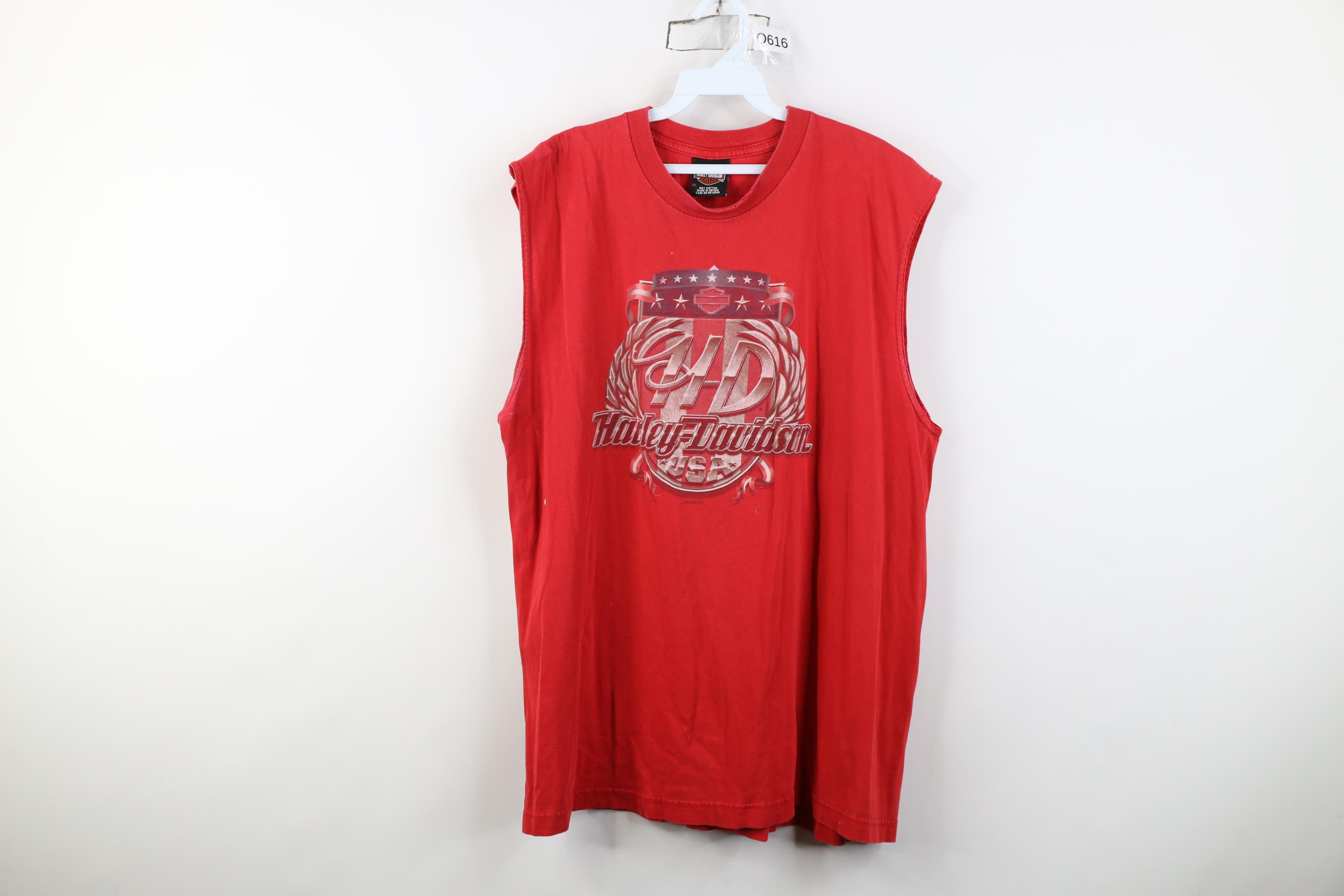 Harley Davidson Vintage Y2K 2004 Harley Davidson Wings Flag Muscle T-Shirt Size US XL / EU 56 / 4 - 1 Thumbnail