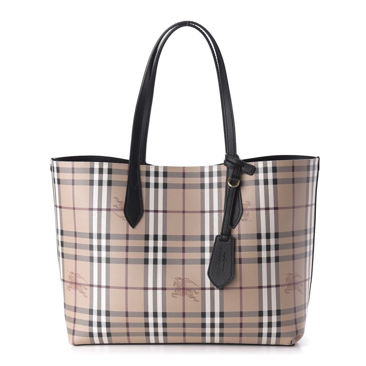Burberry Grainy Calfskin Haymarket Check Medium Reversible Tote Black Size ONE SIZE - 11 Thumbnail