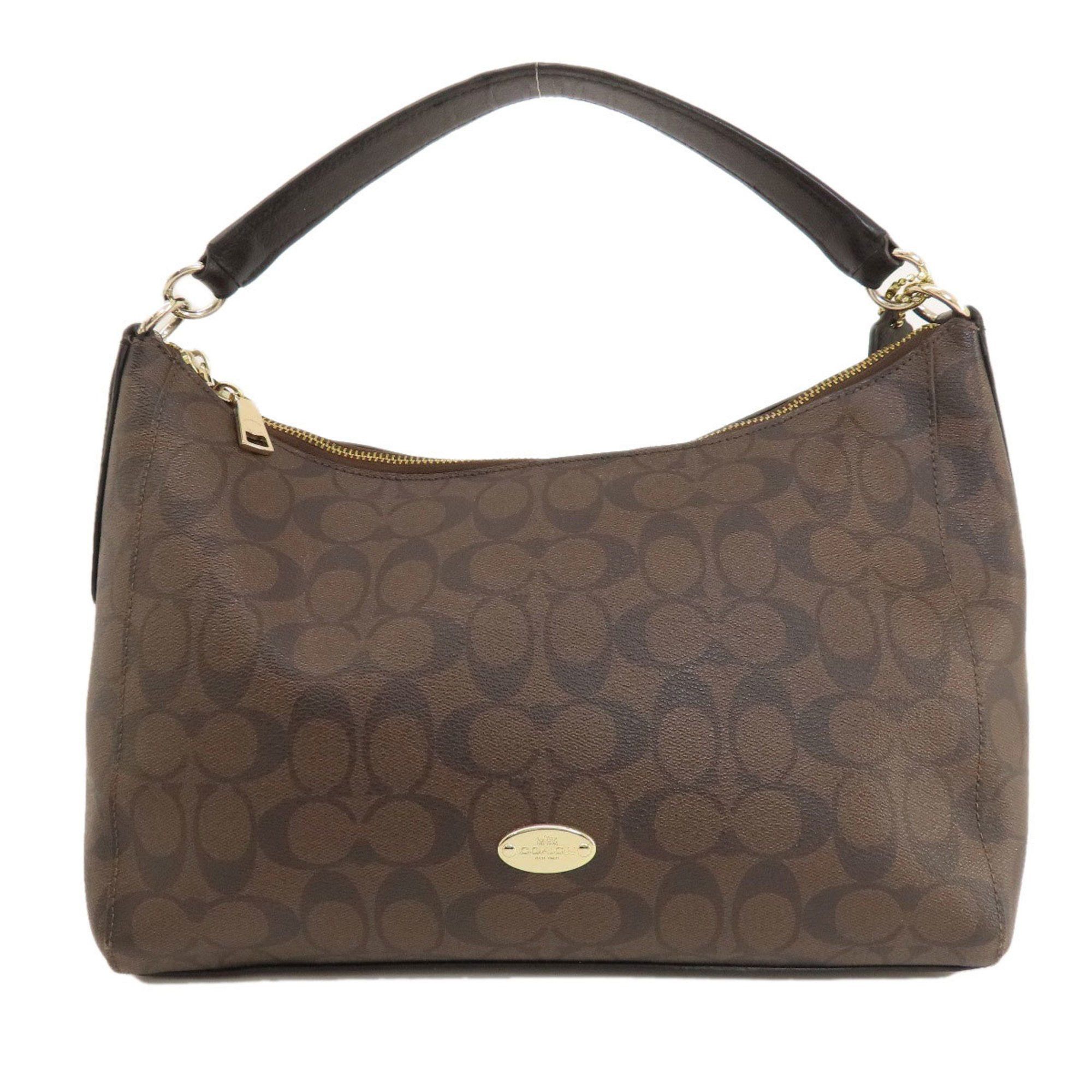 image of Coach F34899 Signature Shoulder Bag Pvc/leather Women's Coach in Brown
