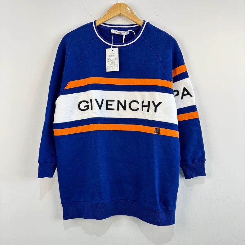 Givenchy Blue and White Embroidered Letter Hoodie, Size M